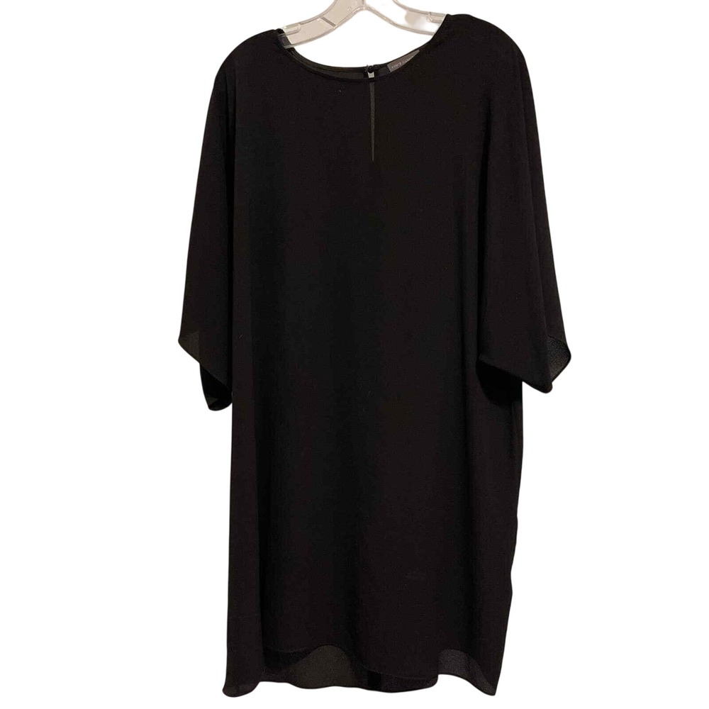 Vince‎ Camuto Womens Black Crepe Short Sleeve Shift Dress Size M Keyhole Back